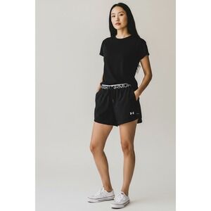 Under Armour Womens Black HeatGear Loose Fit Logo Waistband Tie Front Shorts LG